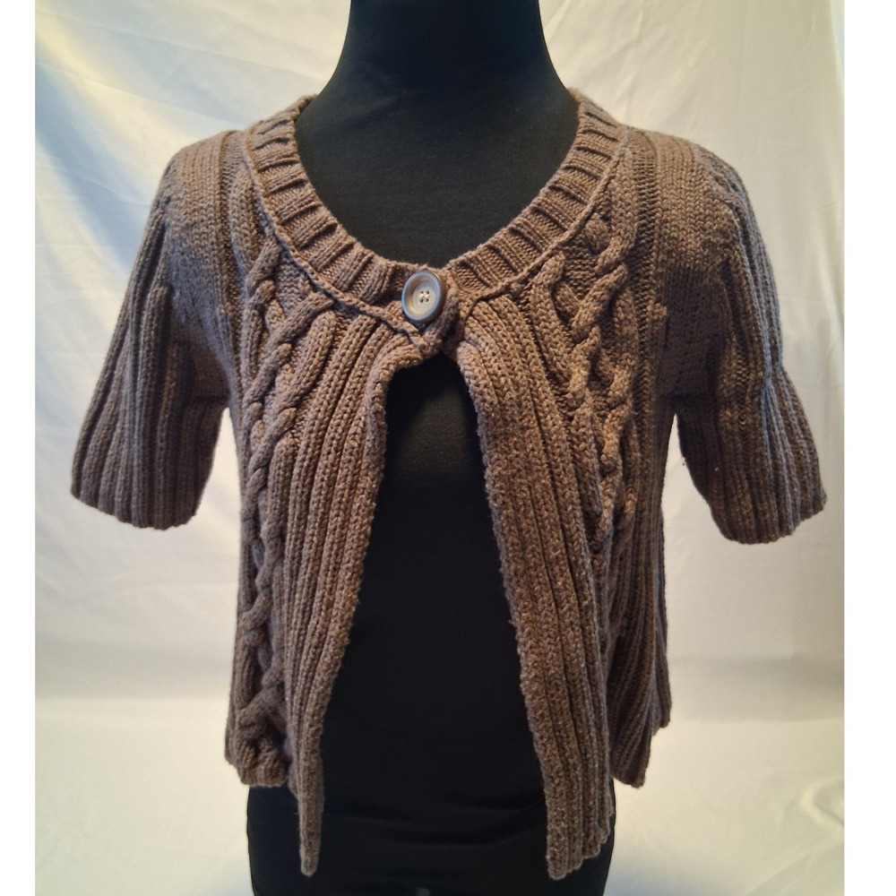 Aeropostale Y2K Brown Cable Knit Cropped Short Sleeve Cardigan Shrug Sweater M
